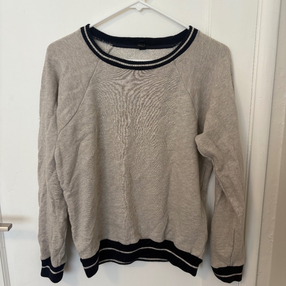 j crew gray and blue varsity sweatshirt medium